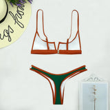 Bathing Bikini Women Bandeau Swimsuits Piece Push Up Patchwork Two Set Beach Swimwears Tankinis Set Women Swim Top-Outfit
