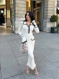 Fongt French Elegant Little Fragrant Knitted Dress Dress Women Fashion Collar Long Sleeve Slim Slime