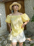 Fongt Blouse Women's Bubble Sleeves A Word Shoulder French Small Top Lady Summer Shenzhen South Oil Women's