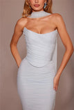 Corset And Bodycon Maxi Skirt With Neckerchief Set-Outfit
