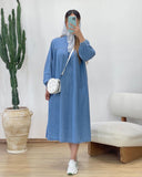 Fongt Round-Neck Solid-Colored Casual Long-Sleeved Denim Dress In Fall 2025