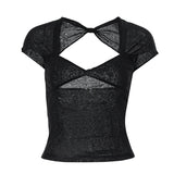 Fongt Summer New Women's Sexy Back V-Neck Solid Color Slim Slim Short-Sleeved T-Shirt