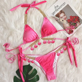 Fongt New Sexy Strap Gradient Print Women's Split Swimsuit Luxury Crystal Diamond Bikini Shell