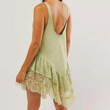 Burst Spring Dress New Mini Dress Lace Splicing Color Cloves Short Dress