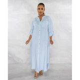 Fongt Summer Loose Solid Color Long Sleeve Single Breasted Half Open Collar Fringe Dress-Outfit