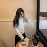 Fongt Soft-Gried Milk Fufuv Collar Embroidered Jab Sweater In Autumn And Winter Loose Lazy Knitting Top