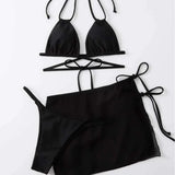 2021 New Drawstring Strap Solid Three-Piece Set Sexy