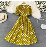 Fongt Summer French Retro Skinny Bubble Short-Sleeved V-Neck A-Shaped Dress Elegant Temperament Long Dress