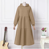 Women Sweatshirt Dresses 2022 Autumn Hoodies Long Sundress Lady Patchwork Maxi Vestidos Casual Solid Ruffle Hooded Robe