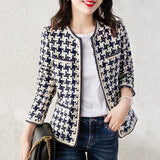 jacket Dark blue Plaid spring / autumn / winter women's jacket lapel long sleeve Business ladies one piece jacket
