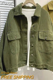 Spring Autumn Safari Style Coat Ladies Oversize Loose Denim Jacket Women Casual Tops Army Green Outerwear Vintage