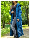 Fongt Knitted Sweater Women Loose Sesame Braided Lazy Hooded Long Cardigan