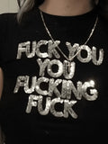 Sequined Letter Black Crop Top-Outfit