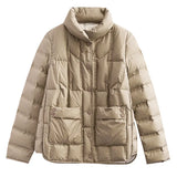Light Down Jacket Female Winter New Standing Collar Loose White Duck Velvet Coat Women's Korean Version Warm Light Tide-Outfit