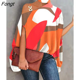 Print Chain Strap Cold Shoulder Women Blouse