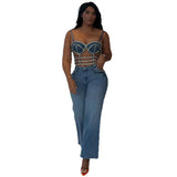 Fongt Cowboy Sling Vest Women's Fashion Sexy Hot Girl Bright Diamond Adjustable Top