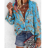 Blouse V-neck Long Sleeve New Design Plus Size Chains Print Loose casual Shirts Womens 2020 Tops And Blouses blusas