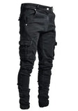 Fongt New Elastic Jeans Men's Side Pocket Slim Foot Skinny