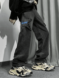 Men's Distressed Star Embroidered Loose Jeans-Outfit