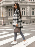 The Ins Hot Winter Street Hipster Long Sleeve Lapel Loose Plaid Wool Women's Coat-Outfit