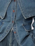 2024 Autumn Women Denim Blouse Patchwork Slash Neck Off Shoulder Single Breasted Wasit Solid Color Tops TH4518-Outfit
