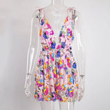 Sequined Deep V-Neck Backless Mini Dress-Outfit