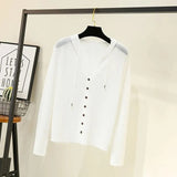 Knitted Hooded Cardigans For Women Summer Thin Long Seeve Sunscreen Shirt Single Breasted Solid Knitwear Coat Tops