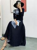 Stand Collar Three Quarter Sleeve Printing Blouse High Waist Long Skirt Pleated 2 Piece Sets For Women 2024 Summer TH4149-Outfit