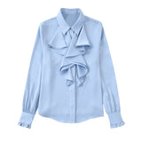 Lotus Leaf Laminated Decorative Satin Texture Shirt 2102796 In Early Spring-Outfit