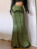 Green Lace Printed Trumpet Long Skirt-Outfit