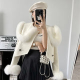 Coat Women 2024 High Quality Fake Fur Big Lapel Double Breasted Thick Warm Wool Coats Korean Fashion Outerwear