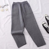 Women's Thicken Knit Pants Casual High Waist Warm Knitwear Jogging Trousers Winter Solid Chic Loose Harem Ankle-length