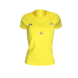 Women Yellow Short Sleeve Pearl Beading T-shirt Ladies Casual Tops Butterfly Solid Round Neck Summer Basic T Shirt-Outfit