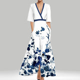 Fongt Women's Fashion Elegant Temperament V-Neck Print With Large Skirt Dress Dress Woman
