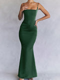 Green Satin Strappy Corset Maxi Dress-Outfit