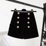 Long Sleeve Outfits Korean Casual Sets Elegant Vintage Turtleneck Velvet Top And Shorts Two Pieces Sets 2021 Women