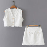 New Woolen Short Vest Woolen Mini Skirt Suit-Outfit