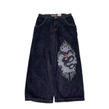 Baggy Jeans For Men Retro Embroidery Hip-Hop Goth Street Clothing-Outfit