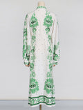 Fongt Light Luxury Dress 2025 Summer New Design V-Neck Print Lantern Sleeve High-End Feel Dress