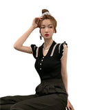 Fongt New Women's Summer Sleeveless Thin Polo Ice Silk Knitted Top Temperament Sexy Short Gentle Wind Bottoming