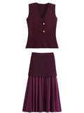 Fongt Women's ZA New Multi-Color Button Knitted Vest Vest Half-Skirt Set