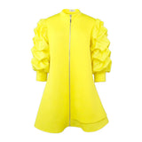 Fongt Temperament Commuting Small Straight-Necked Cardigan Dress Designer Folded Short-Sleeved Top Dress Dress