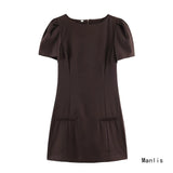 Fongt New Women's Breasts Deep V Bare Shoulders Solid Tectored Tectored Dress