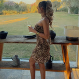 Leopard Print Draped Tube Mini Dress-Outfit