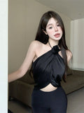 Three-Dimensional Flower Sling Vest Sexy Summer Bareback Temperament Irregular Outside Clothes Design Short