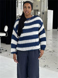 Knit Striped Off-shoulder Sweater-Outfit