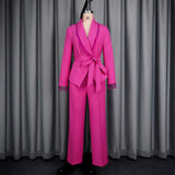 Fongt Hanging Beads With Waist-High Long-Sleeved Blazer High-Waisted Straight Trouser Set Two-Piece Set