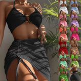 Swimsuit Women Multi-Color Sexy Short Skirt Hanging Neck Three-Piece Split Swimsuit Bikini