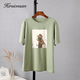 Harajuku Graphic Printed Cotton T Shirts Women Korean Soft Loose Tees Aesthetic Chic Painting Basic Female Tops