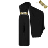 Fongt Women's 2025 Spring And Summer New Fashion Temperament Collar Splicing Folding OL High-Waisted African Jumpsuit